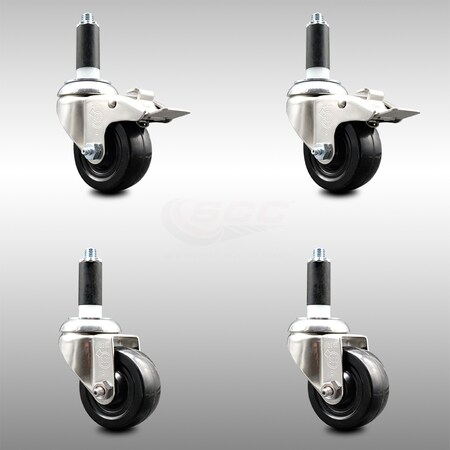 Service Caster 3.5 Inch 316SS Soft Rubber Swivel 1 Inch Stem Caster Lock Brake SCC, 2PK SCC-SS316TTLEX20S3514-SRS-2-S-2-1